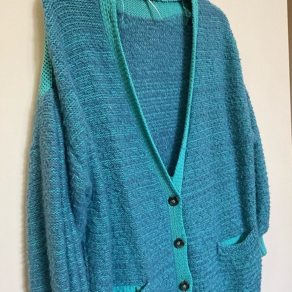 Free People Blue Snow Drop Oversized Slouch V Neck Cardigan Size S - Picture 3 of 8